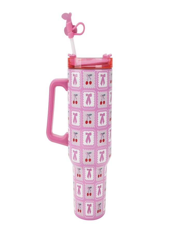Packed Party Cherries Pink 40 Oz Stainless Steel Tumbler With Handle - Image 2